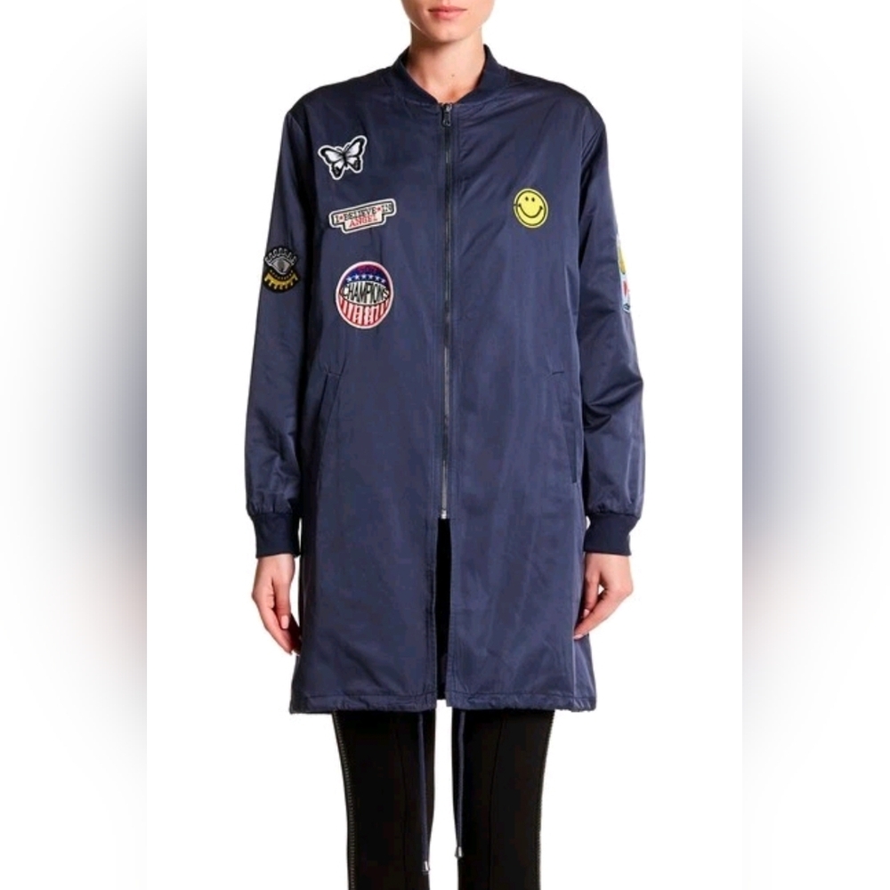 Romeo & Juliet Couture Embroidered Patch Longline Bomber Jacket Size S